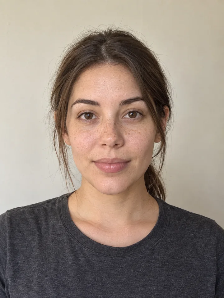 Woman with brown hair, casual appearance. AI-generated illustration.
